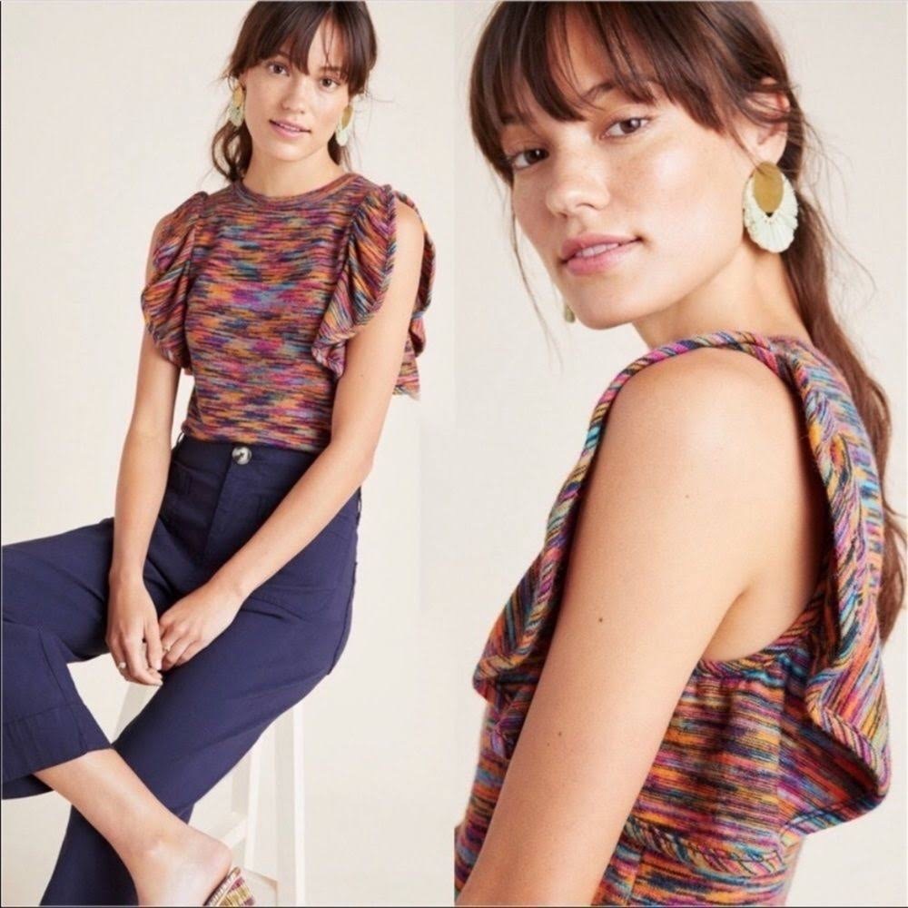 Anthropologie sleeveless ruffled space dye sweater XS